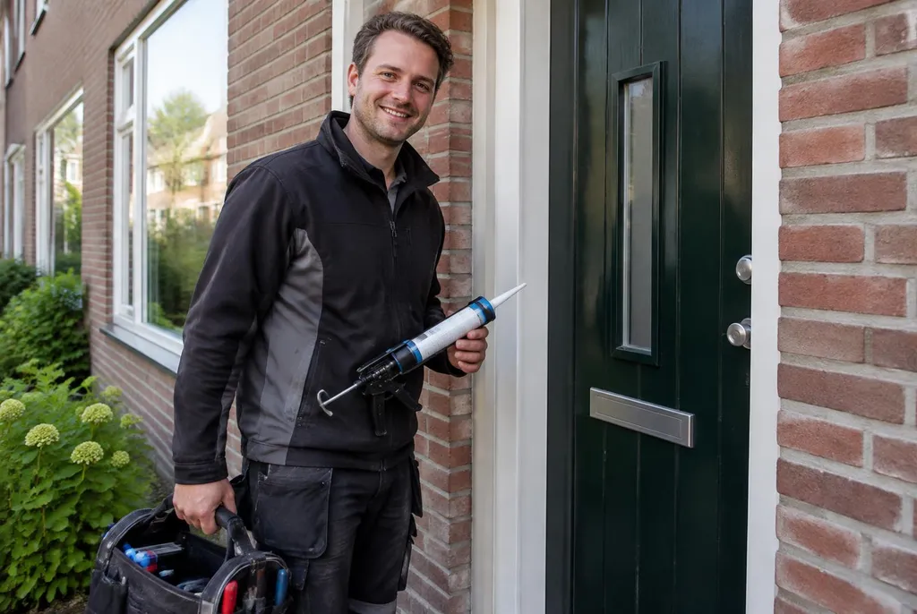 Vakman van Kitbedrijf Breda bij de voordeur van een woning